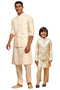 VASTRAMAY Cream Mirror Jacket With Cream Kurta and Pyjama Baap Beta Set